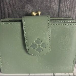 Patricia Nash Iberia Bifold Wallet Sage Green Vintage Leather $119 MSRP